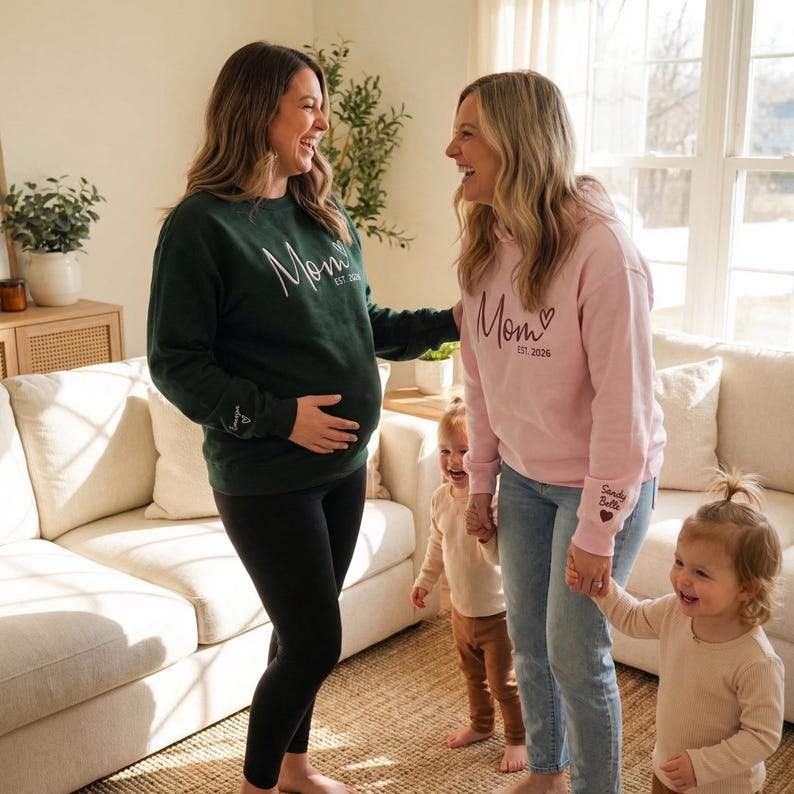 Embroidered Custom Mom Sweatshirt - Personalized Mama Sweatshirt with Kids Names, First Mothers Day Gift For New Mom