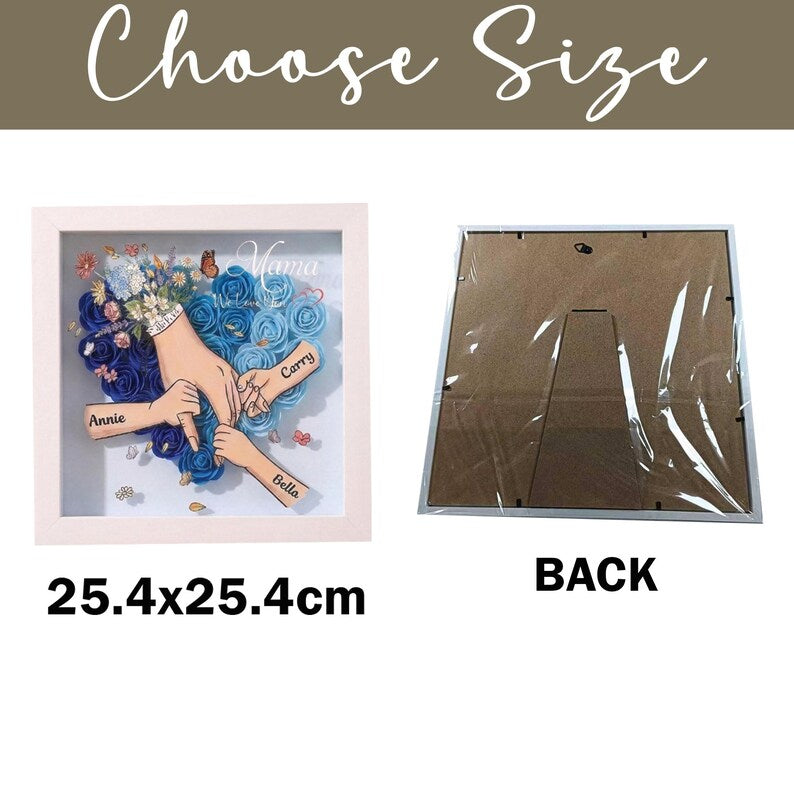 Personalised Rose Heart Hand Holding Flower Shadow Box With Kids Names Gift For Mother’S Day Gift