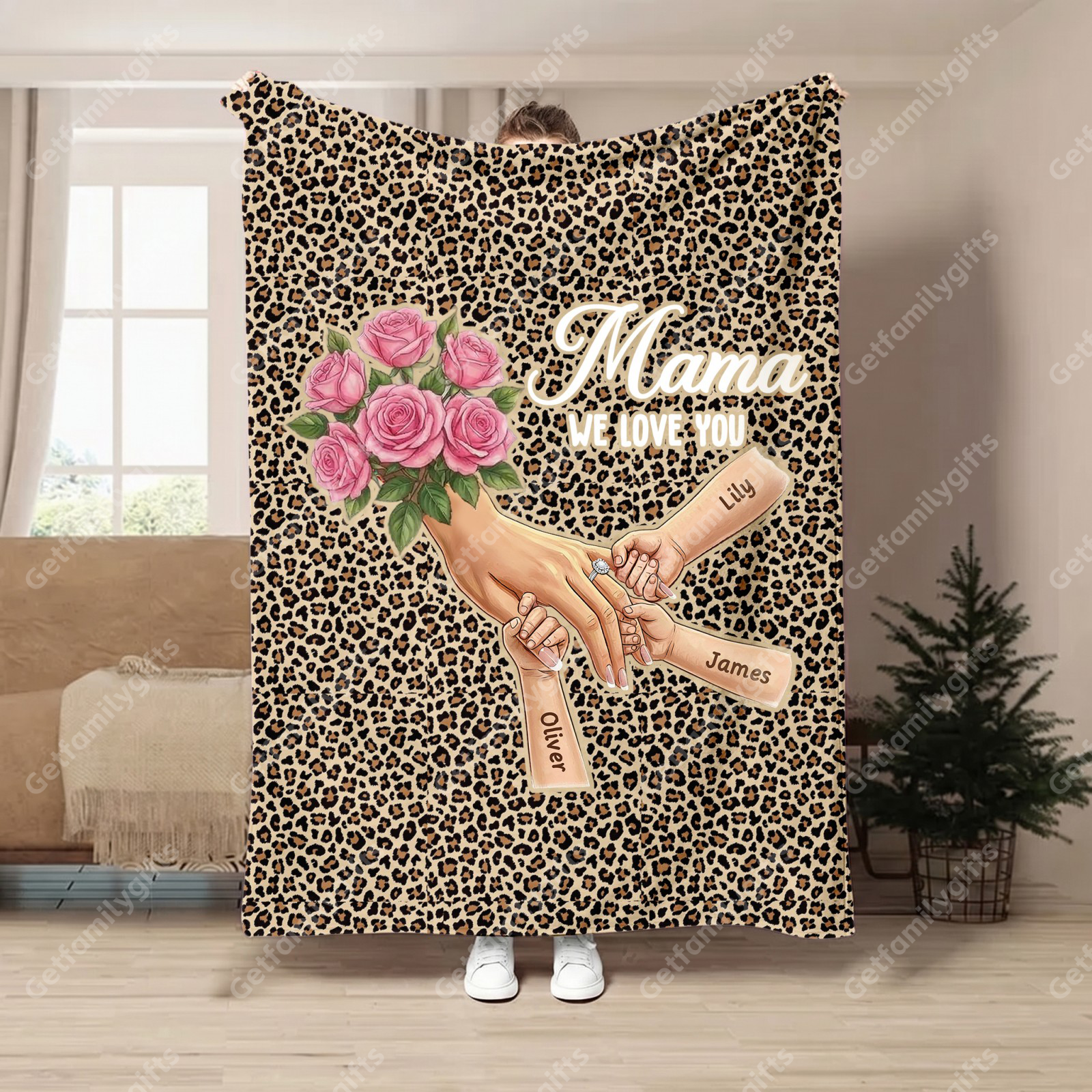 Personalized Mommy Holding Hands Blanket with Ring & Manicure-Mother's Day Gift