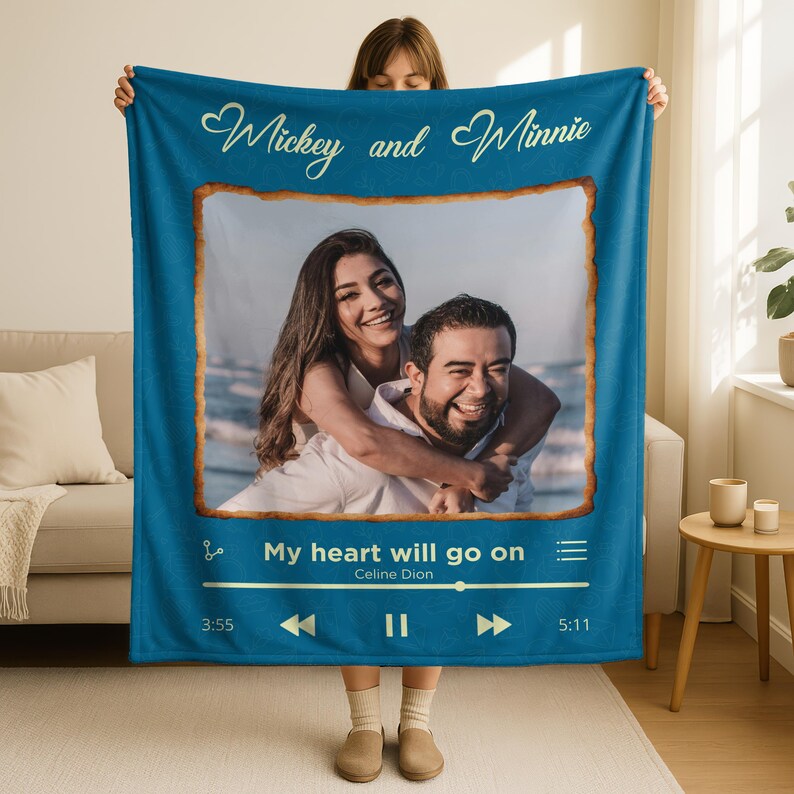 Personalized Spotify Blanket Custom Photo Gift, Blanket, Couple Anniversary Gift, Christmas Gift for Boyfriend Girlfriend, Throw Blanket