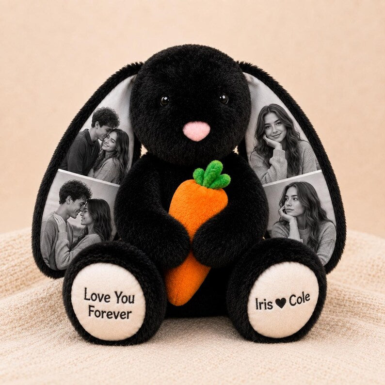 Personalized Photo Bunny Plush with Custom Paw Text-Custom Keepsake Gift for Couples, Family & Loved Ones