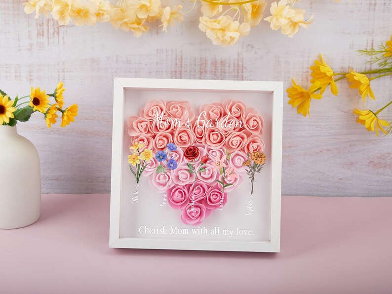 Personalized Mom garden Flower Shadow Box,Mother's Day Gift,Mom's Rose Frame Box,Flower Gift Box for Mom Grandma Nana,Birthday Gifts for Mom