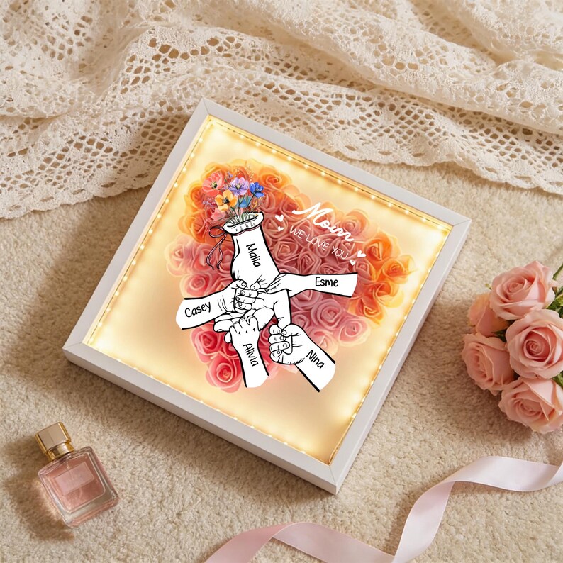 Custom Family Names Flower Frame Gift For Mom, Nana & Grandma