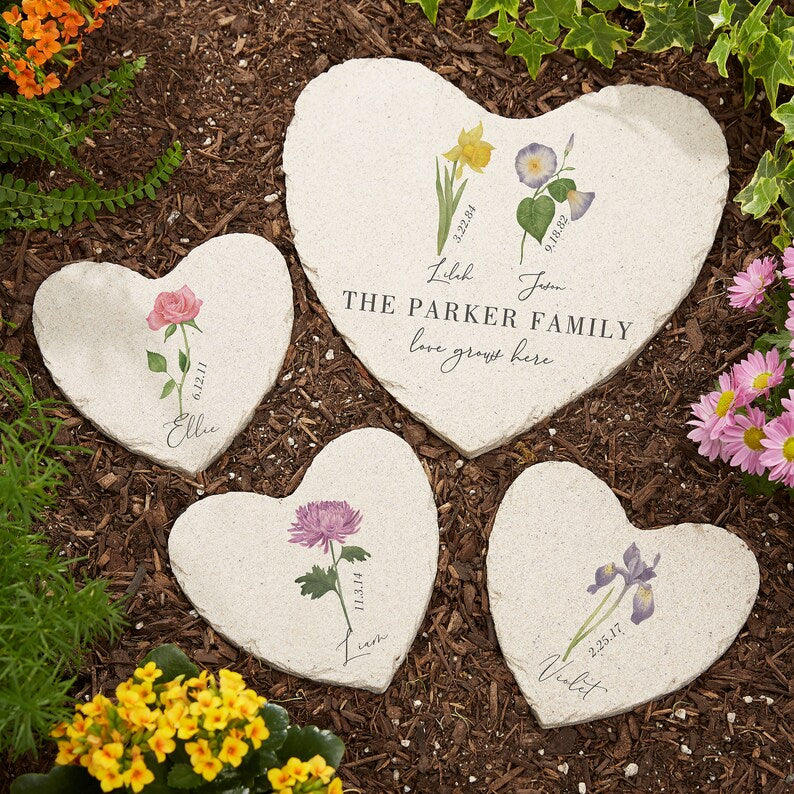 Personalized Birth Flower Garden Stone – Custom Christmas & Holiday Gifts for Her