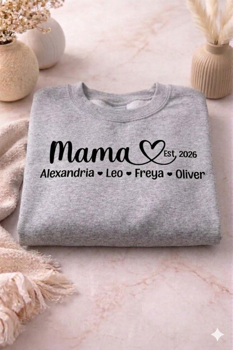 Custom Embroidered Mama Shirt, Name on Sleeve Tee, Grandma Gift, Mother’s Day Gift