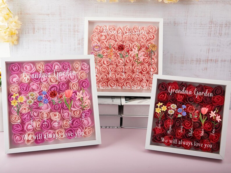 Personalized Mom garden Flower Shadow Box,Mother's Day Gift,Mom's Rose Frame Box,Flower Gift Box for Mom Grandma Nana,Birthday Gifts for Mom