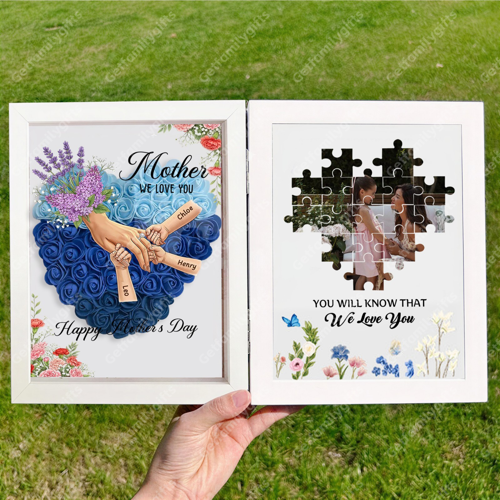 Personalized Mom Holding Hands Folding Flower Shadow Box-Mother's Day Gift