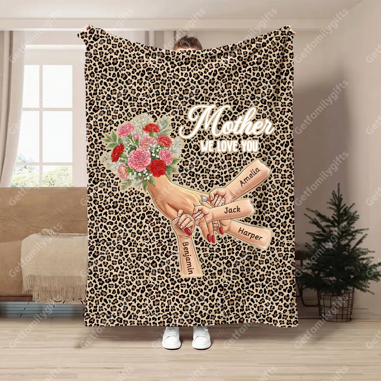 Personalized Mommy Holding Hands Blanket with Ring & Manicure-Mother's Day Gift