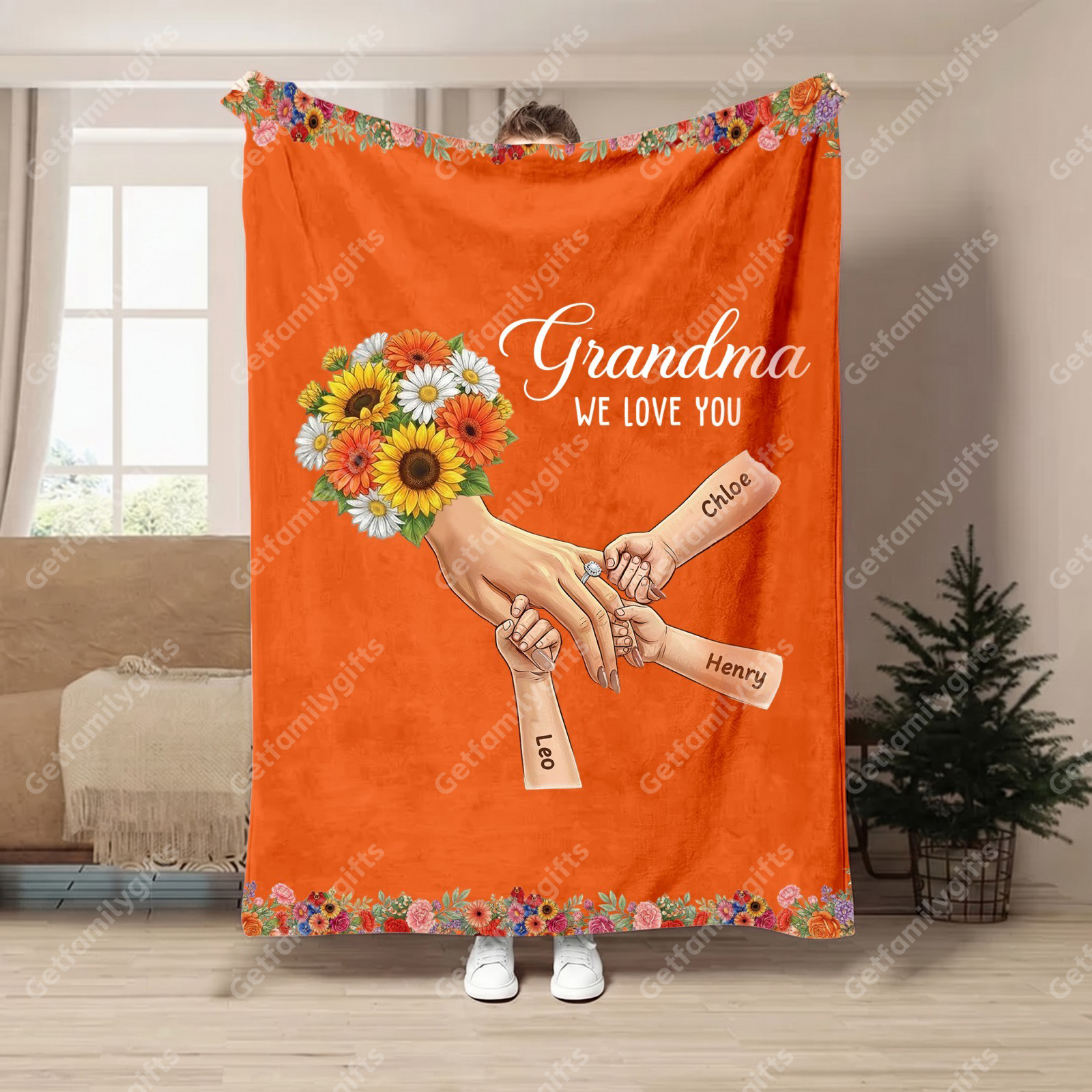Personalized Mommy Holding Hands Blanket with Ring & Manicure-Mother's Day Gift