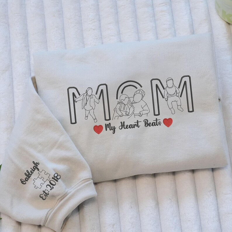 Custom Mom Life Photo Sweatshirt, Personalized Embroidered Gift for Mother's Day Birthday, New Mom Sweatshirt or Hoodie