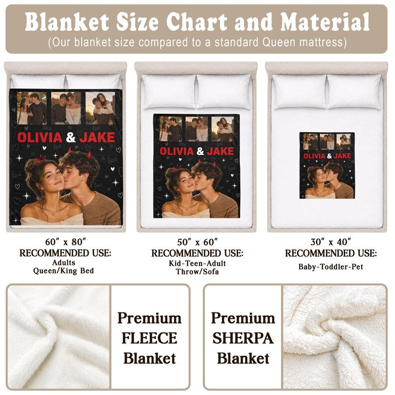 Custom Photo Blanket for Couple, Personalized Couple Blanket, Family Photo Collage Blanket, Anniversary Wedding Gift