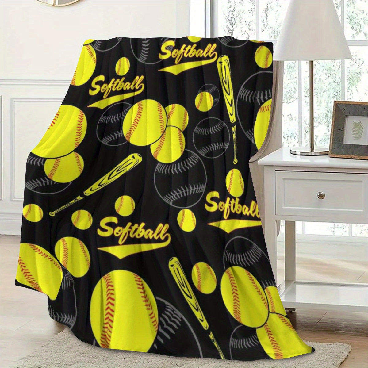Softball-Themed Flannel Blanket - Cozy, Lightweight Throw - Perfect Gift For Teens, Boys, Girls, Men & Women Sports Enthusiasts, Baseball Decor