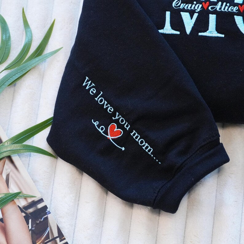 Custom Mom Embroidered Sweatshirt - Personalized Mama Crewneck with Kids Names, Mothers Day Gift Ideas