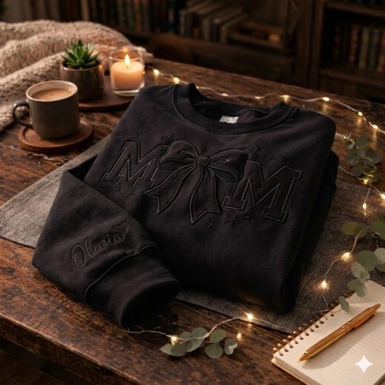 Custom Embroidered Mom Sweatshirt, Personalized Name Bow Crewneck, Mother’s Day Mama Sweater