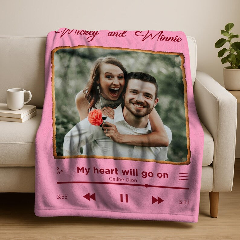 Personalized Spotify Blanket Custom Photo Gift, Blanket, Couple Anniversary Gift, Christmas Gift for Boyfriend Girlfriend, Throw Blanket