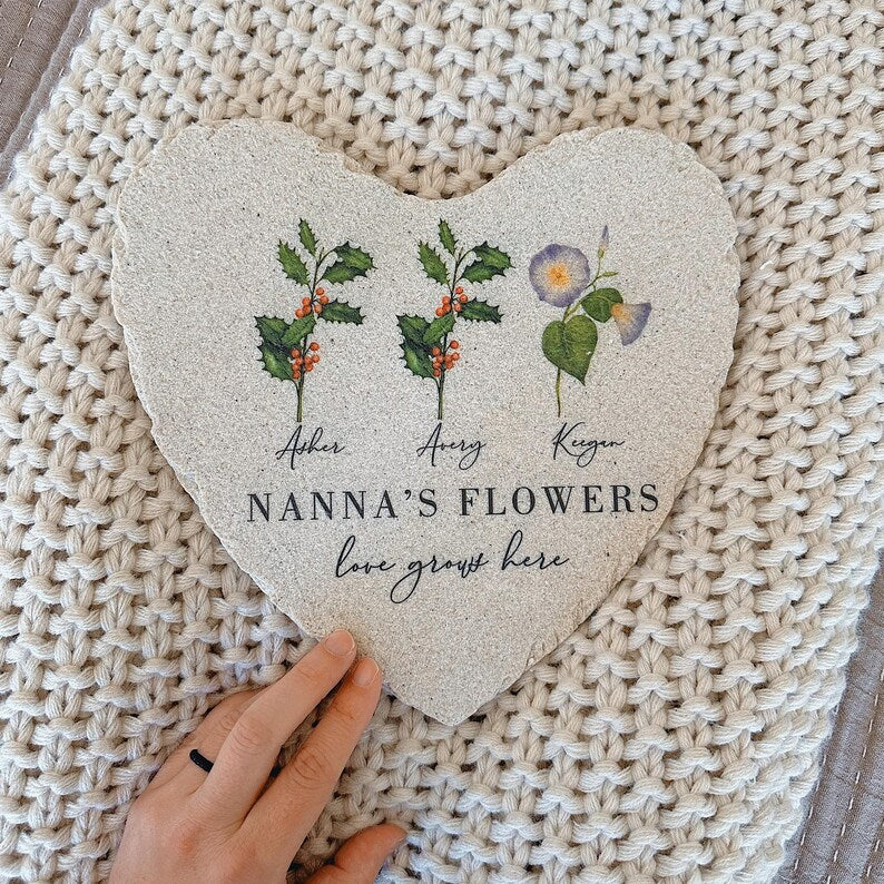 Personalized Birth Flower Garden Stone – Custom Christmas & Holiday Gifts for Her