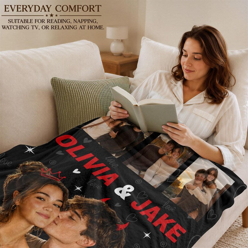 Custom Photo Blanket for Couple, Personalized Couple Blanket, Family Photo Collage Blanket, Anniversary Wedding Gift