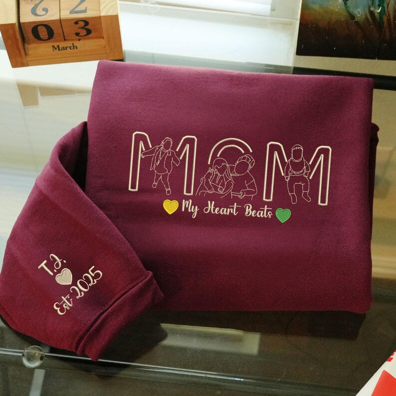 Custom Mom Life Photo Sweatshirt, Personalized Embroidered Gift for Mother's Day Birthday, New Mom Sweatshirt or Hoodie