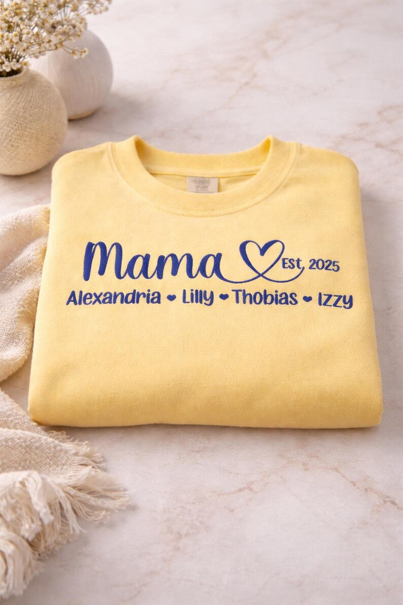 Custom Embroidered Mama Shirt, Name on Sleeve Tee, Grandma Gift, Mother’s Day Gift