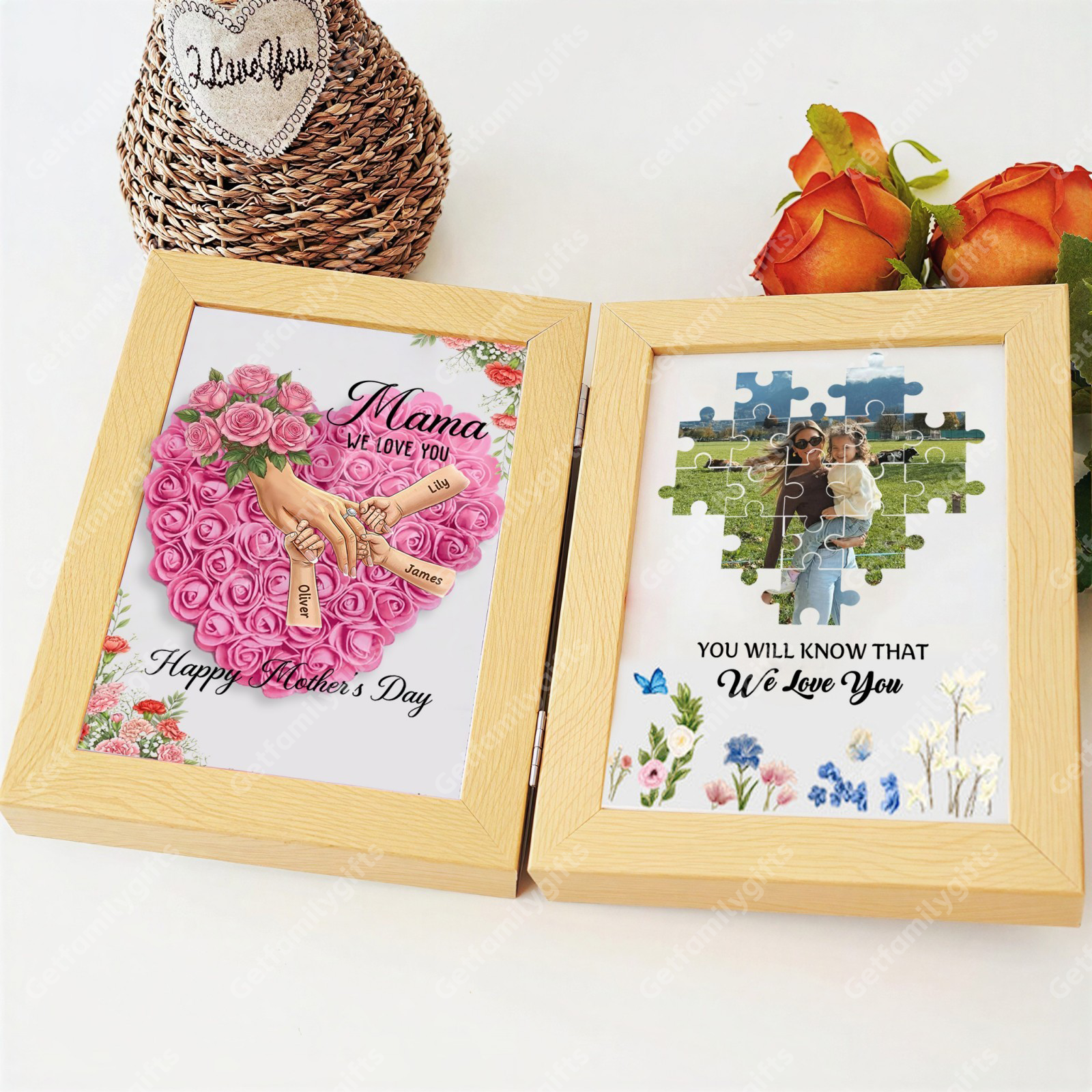 Personalized Mom Holding Hands Folding Flower Shadow Box-Mother's Day Gift