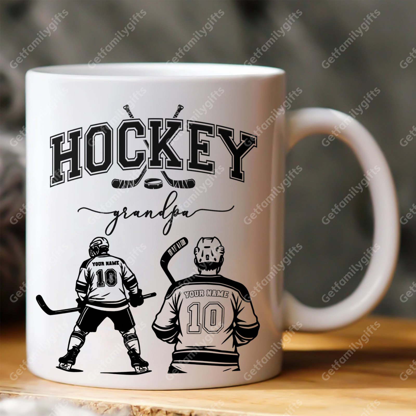 Custom Hockey Player Mug - Personalized Sports Design with Hockey Athlete Silhouette
