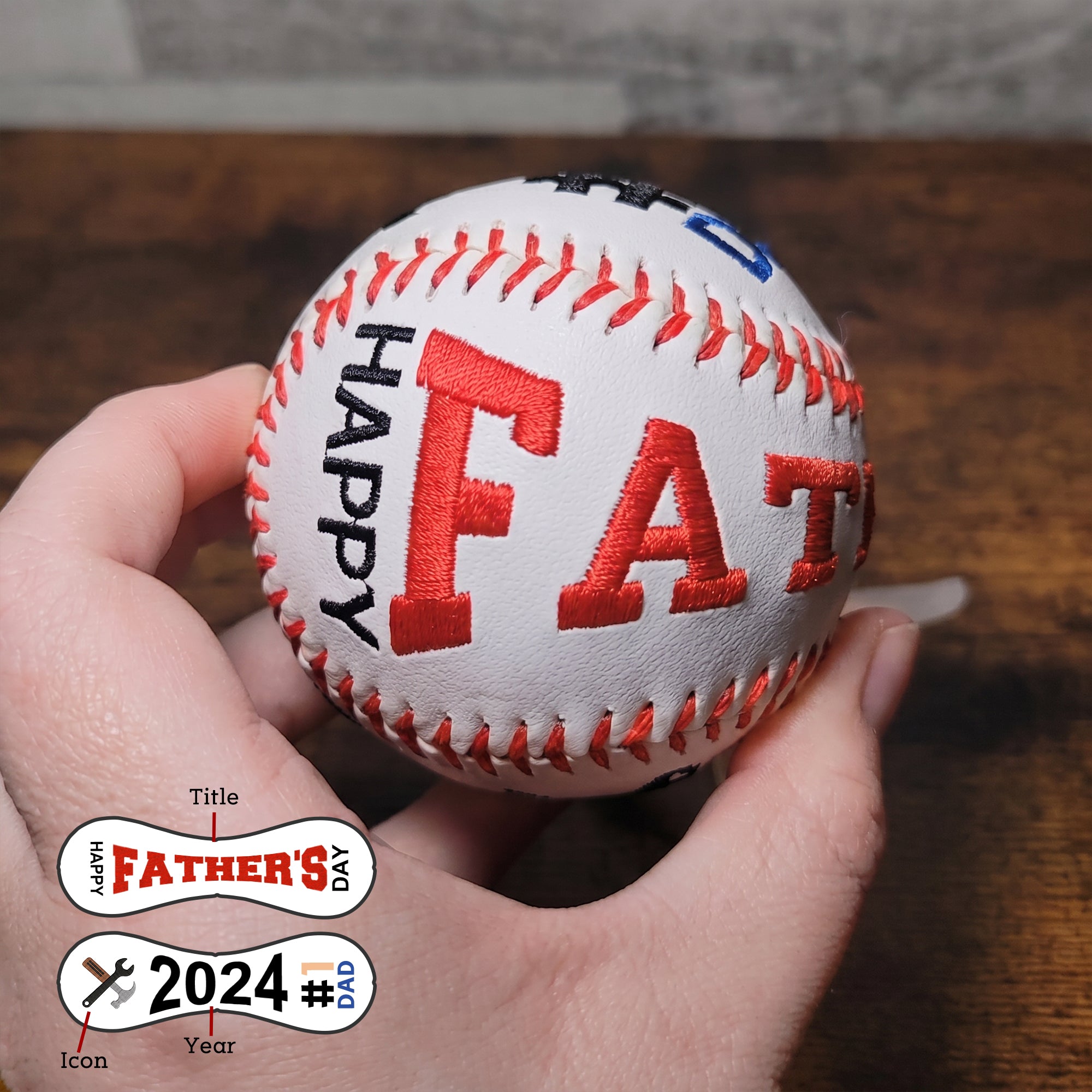 Custom Embroidered Father's Day Baseball | Personalized Text Keepsake Gift for Dad