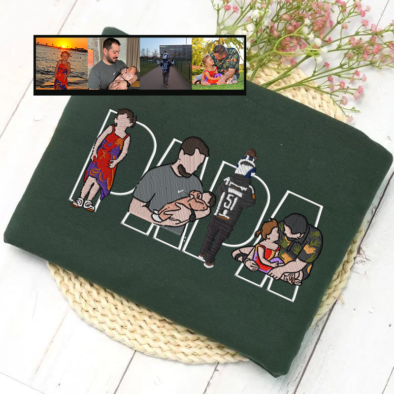 Custom Photo Portrait Embroidery Sweatshirt/Hoodie, Gift For Dad/Mama/Family
