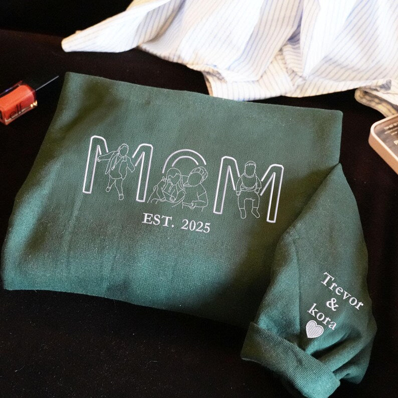 Custom Mom Life Photo Sweatshirt, Personalized Embroidered Gift for Mother's Day Birthday, New Mom Sweatshirt or Hoodie