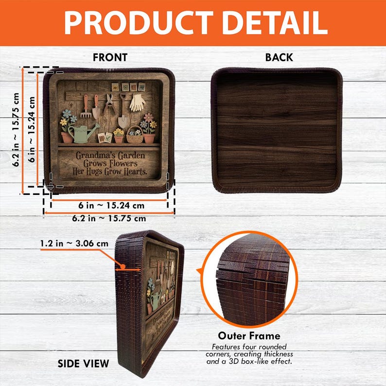 Grandma Garden Wooden Shadow Box – Personalized 3D Garden Tool Shelf Decor