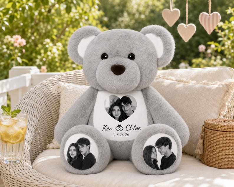 Personalized Photo Teddy Bear, Custom Couple Memory Plush, Anniversary Valentine Gift , Long Distance Relationship Keepsake