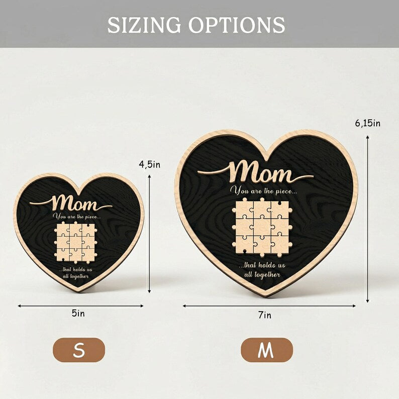 Personalized Heart Puzzle Sign: Mom's Family Name Keepsake, Custom Wood Decor