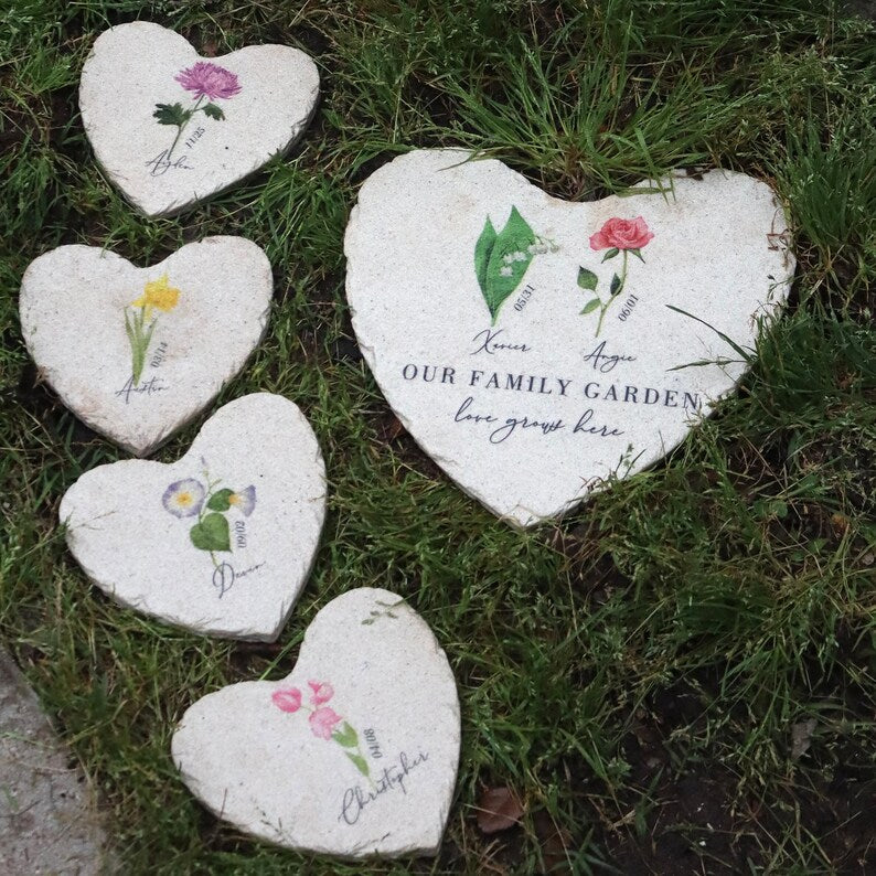 Personalized Birth Flower Garden Stone – Custom Christmas & Holiday Gifts for Her