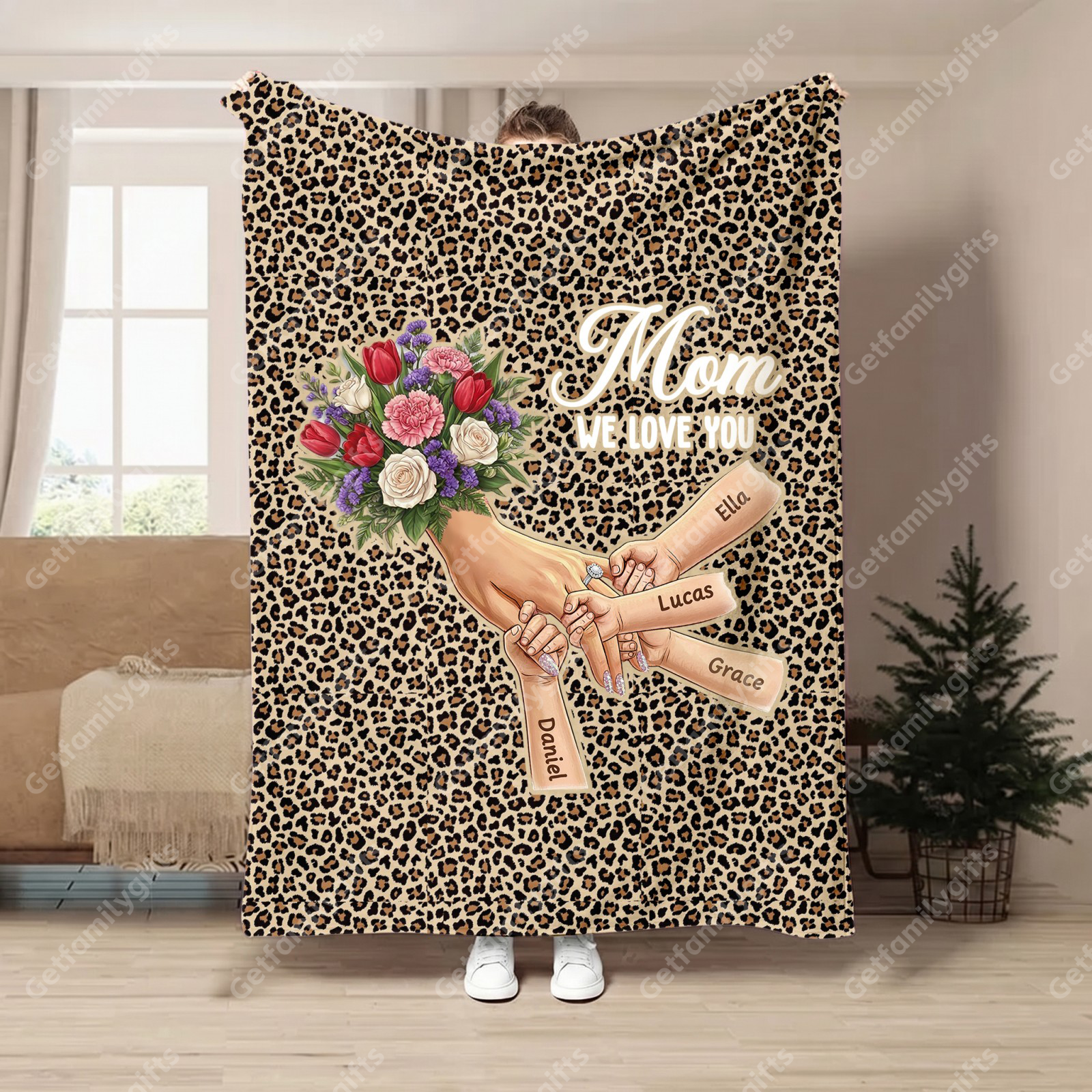 Personalized Mommy Holding Hands Blanket with Ring & Manicure-Mother's Day Gift
