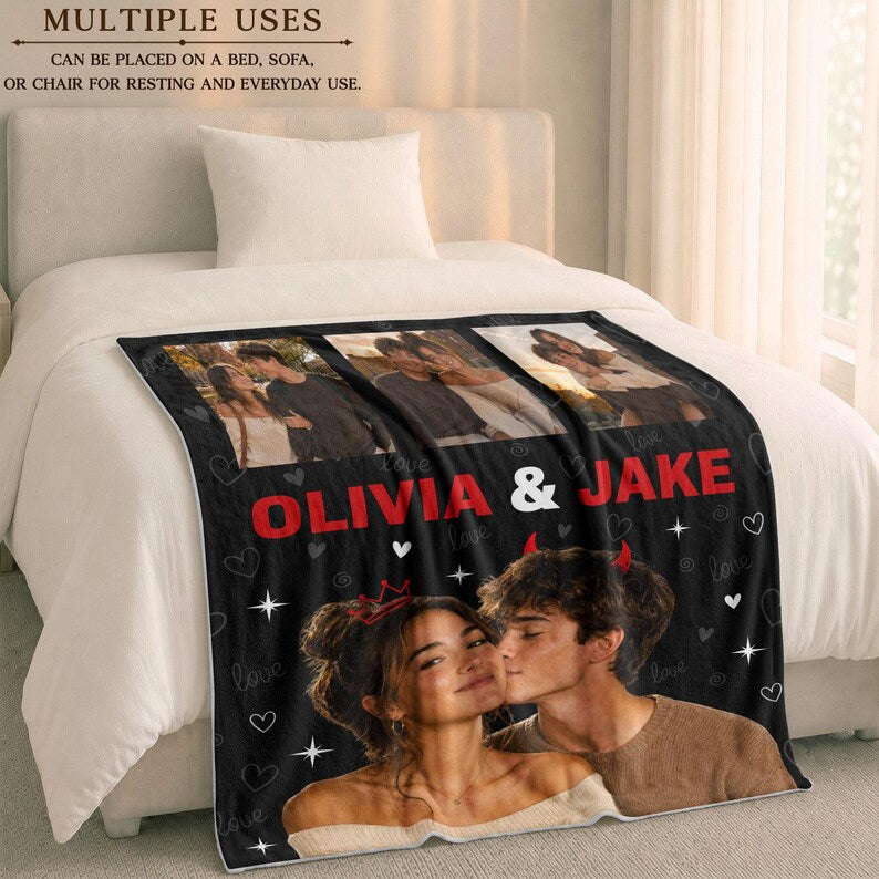 Custom Photo Blanket for Couple, Personalized Couple Blanket, Family Photo Collage Blanket, Anniversary Wedding Gift