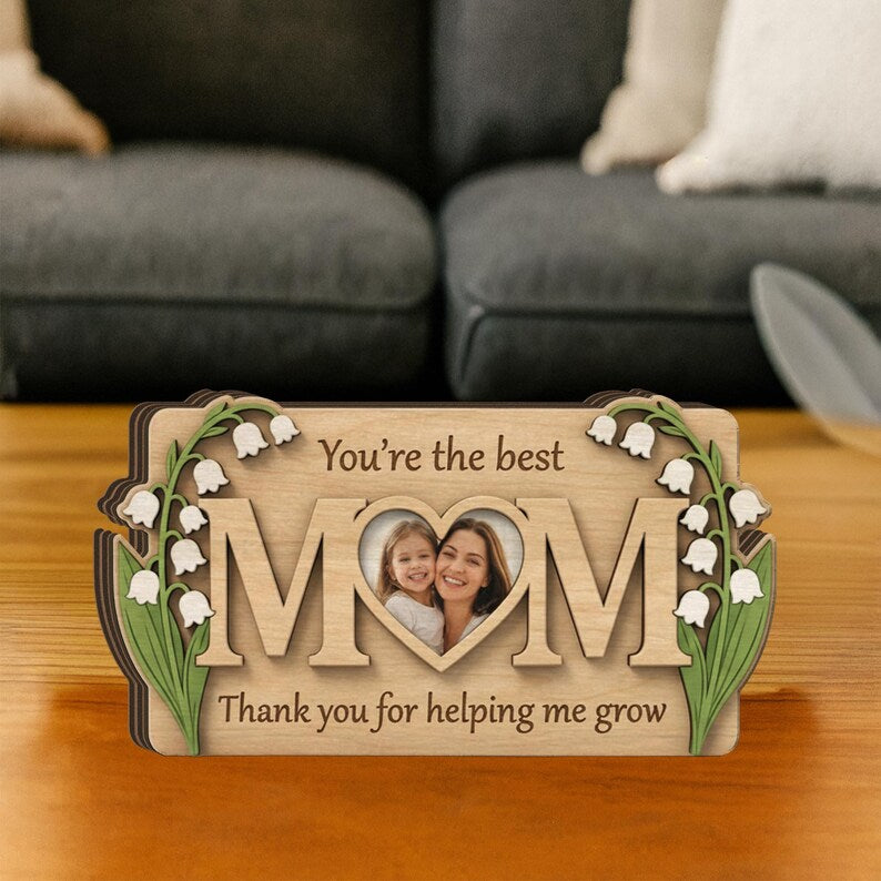 Personalized Mom Photo Wooden Block: Custom Birth Flower Sign, Mothers Day Gift