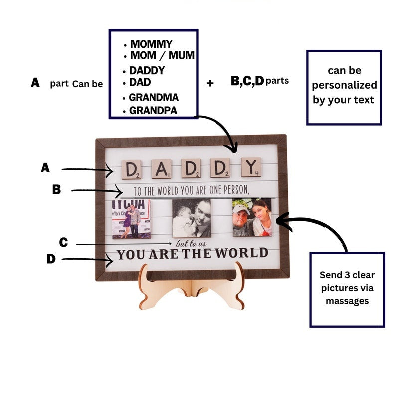 GETFAMILYGIFTS™Personalized Photo Collage Wood Frame, Father's Day Gift