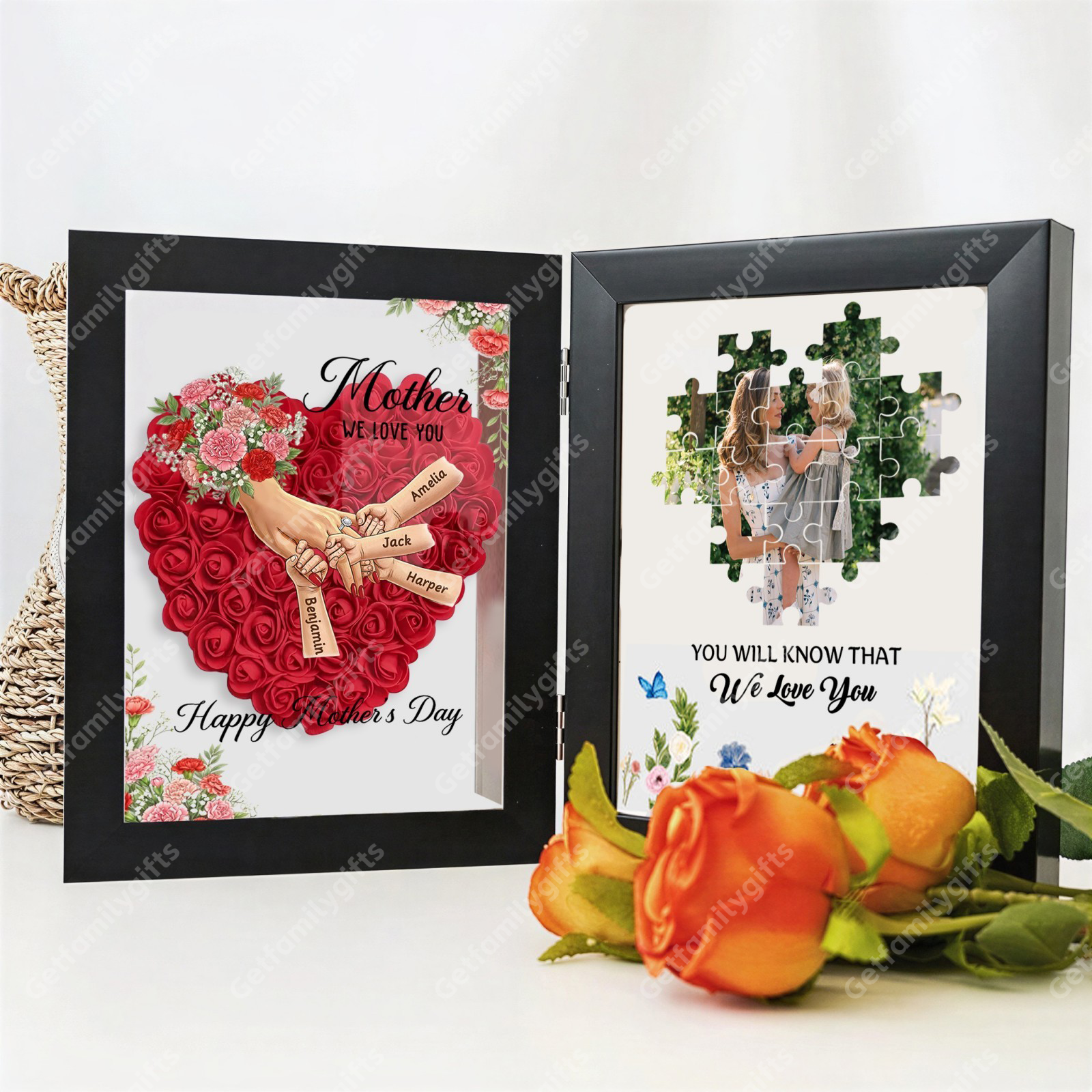 Personalized Mom Holding Hands Folding Flower Shadow Box-Mother's Day Gift