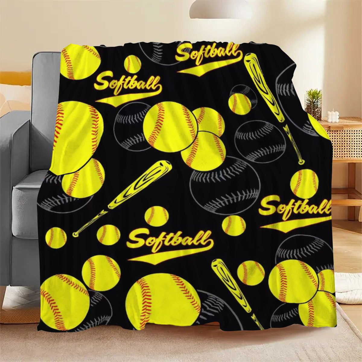 Softball-Themed Flannel Blanket - Cozy, Lightweight Throw - Perfect Gift For Teens, Boys, Girls, Men & Women Sports Enthusiasts, Baseball Decor