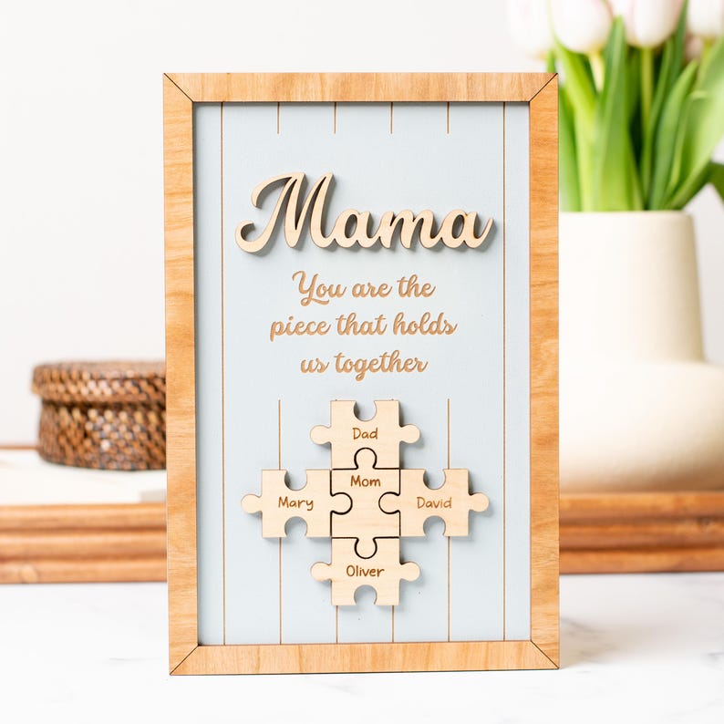 Mom Puzzle Sign Custom Engraved Wood Sign Piece That Holds Us Together Mother's Day Gift