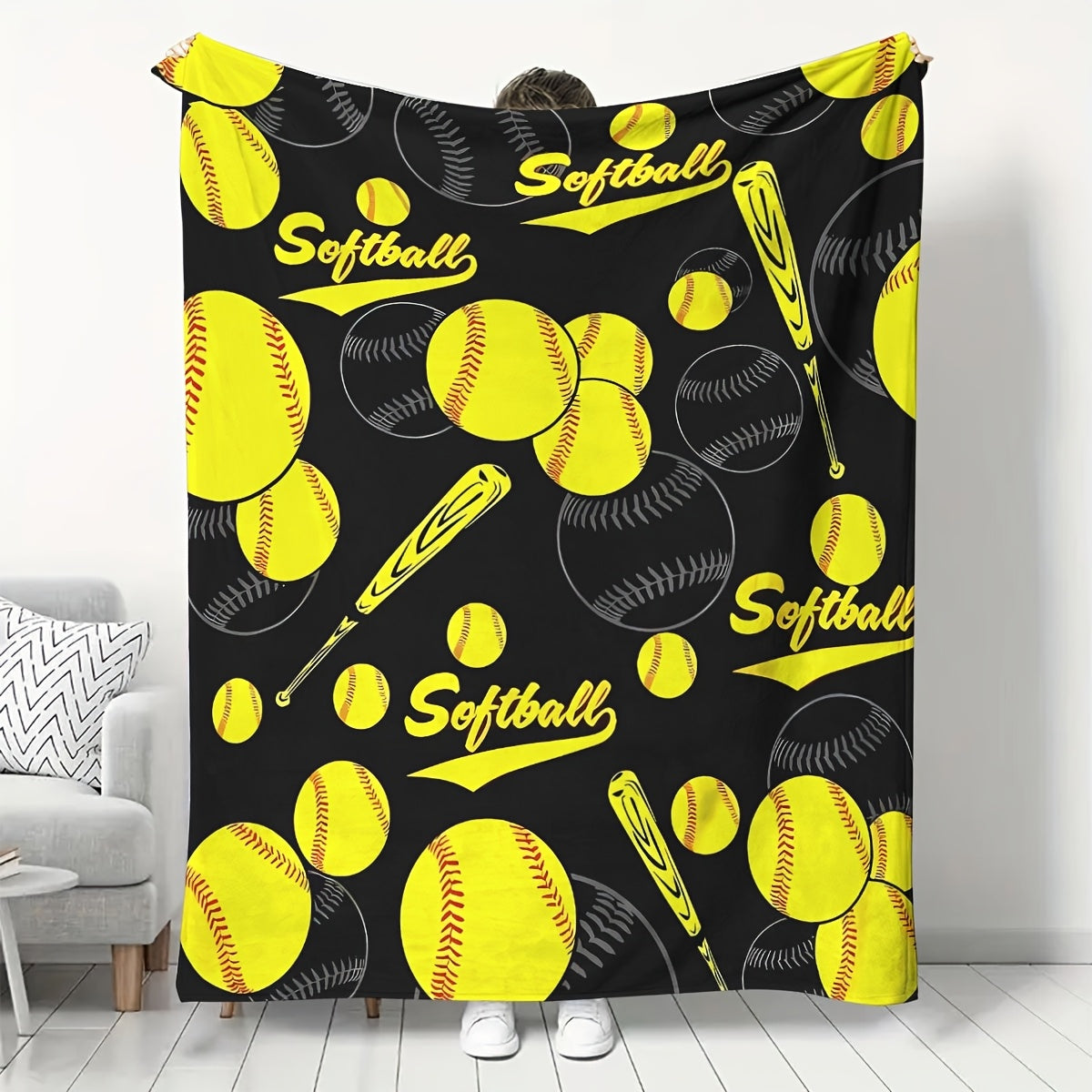 Softball-Themed Flannel Blanket - Cozy, Lightweight Throw - Perfect Gift For Teens, Boys, Girls, Men & Women Sports Enthusiasts, Baseball Decor
