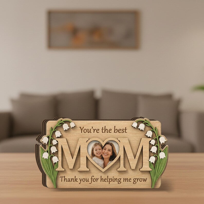 Personalized Mom Photo Wooden Block: Custom Birth Flower Sign, Mothers Day Gift