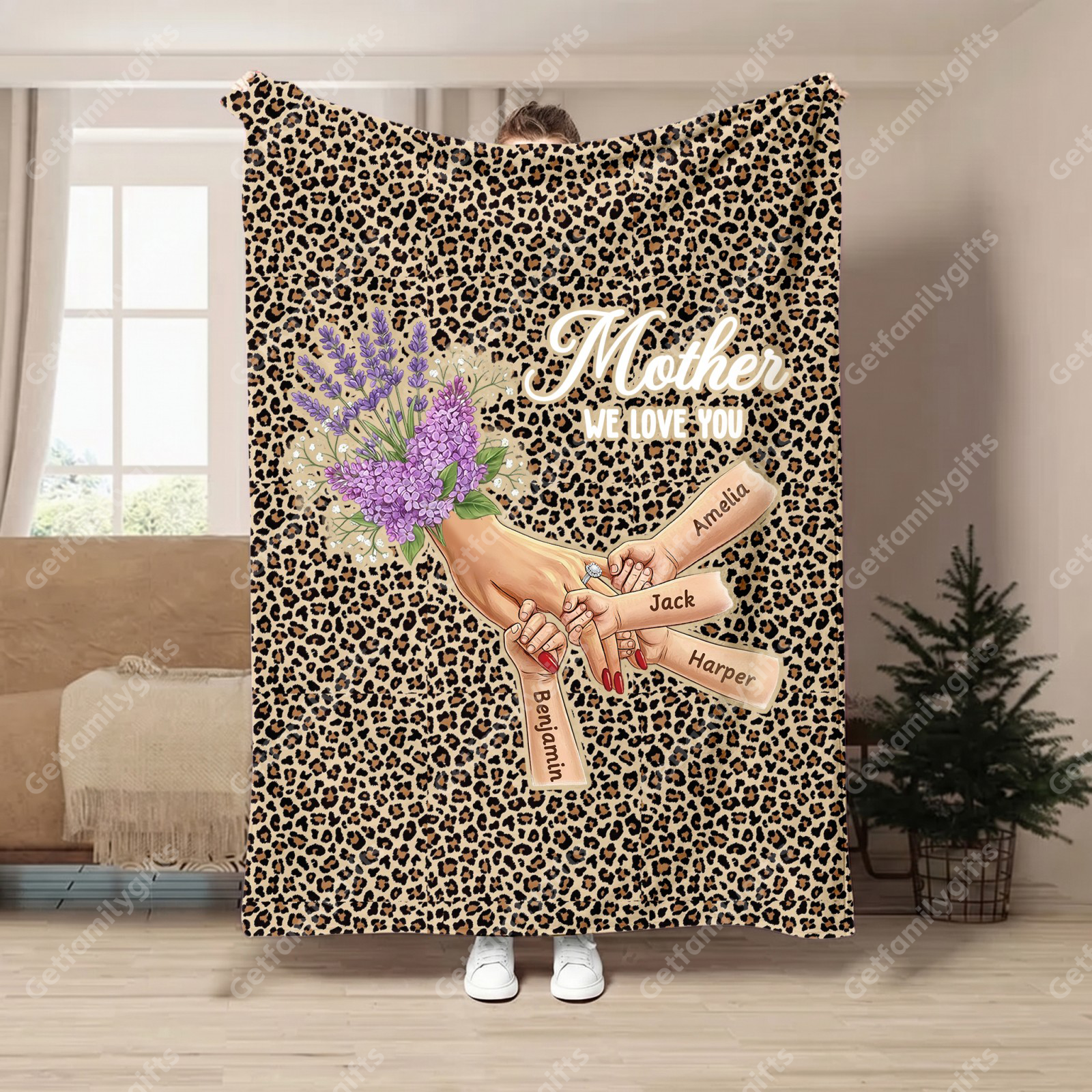 Personalized Mommy Holding Hands Blanket with Ring & Manicure-Mother's Day Gift