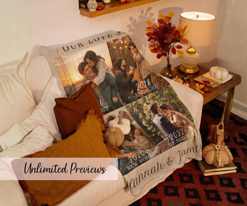 Custom Couple Timeline Blanket Personalized Love Story Photo Gift Wedding Anniversary Throw Long Distance Relationship Engagement Gift