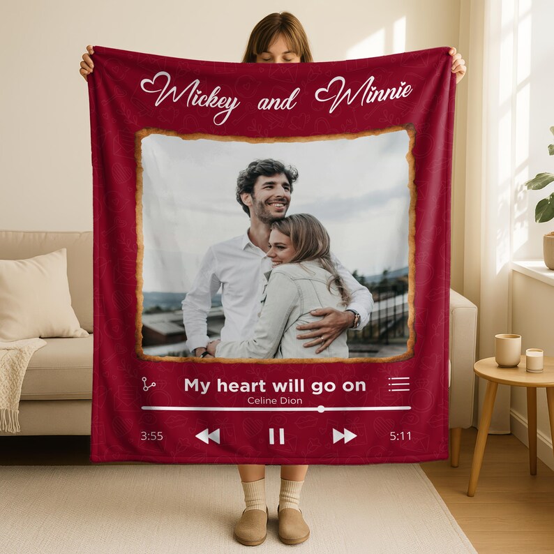 Personalized Spotify Blanket Custom Photo Gift, Blanket, Couple Anniversary Gift, Christmas Gift for Boyfriend Girlfriend, Throw Blanket
