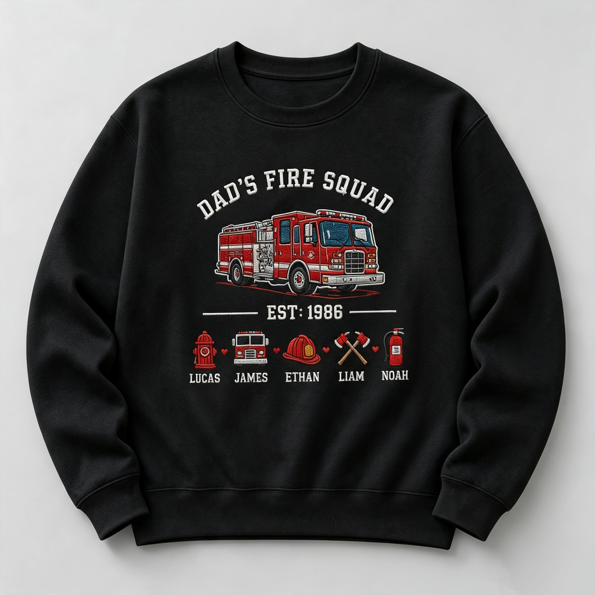 Dad's Fire Squad - Personalized Firefighter Dad Sweatshirt With His Little Heroes' Names