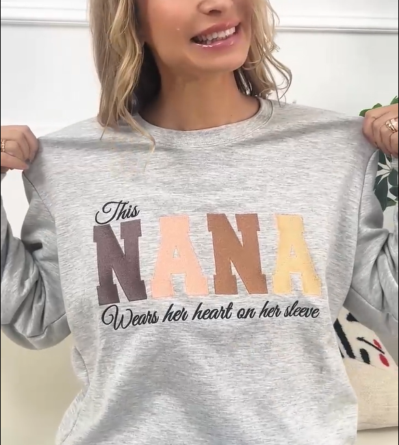 GETFAMILYGIFTS™Custom Embroidered Mum Wears Her Heart On Her Sleeve Sweatshirt | Mother’s Day Gift