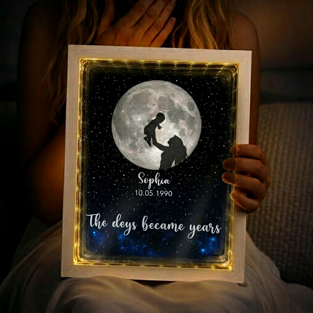 Custom Moon Phase & Mother‑Child Silhouette Mirror Light Box - Mother's Day