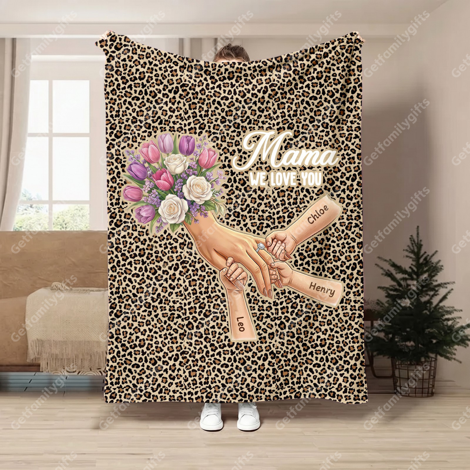 Personalized Mommy Holding Hands Blanket with Ring & Manicure-Mother's Day Gift