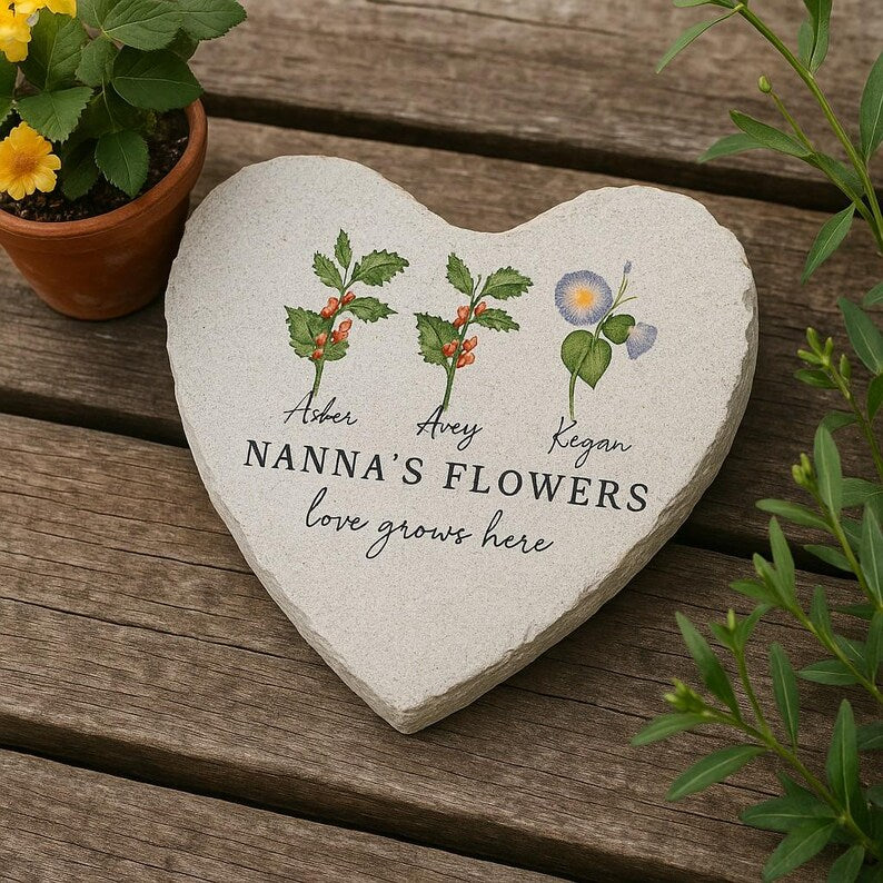 Personalized Birth Flower Garden Stone – Custom Christmas & Holiday Gifts for Her