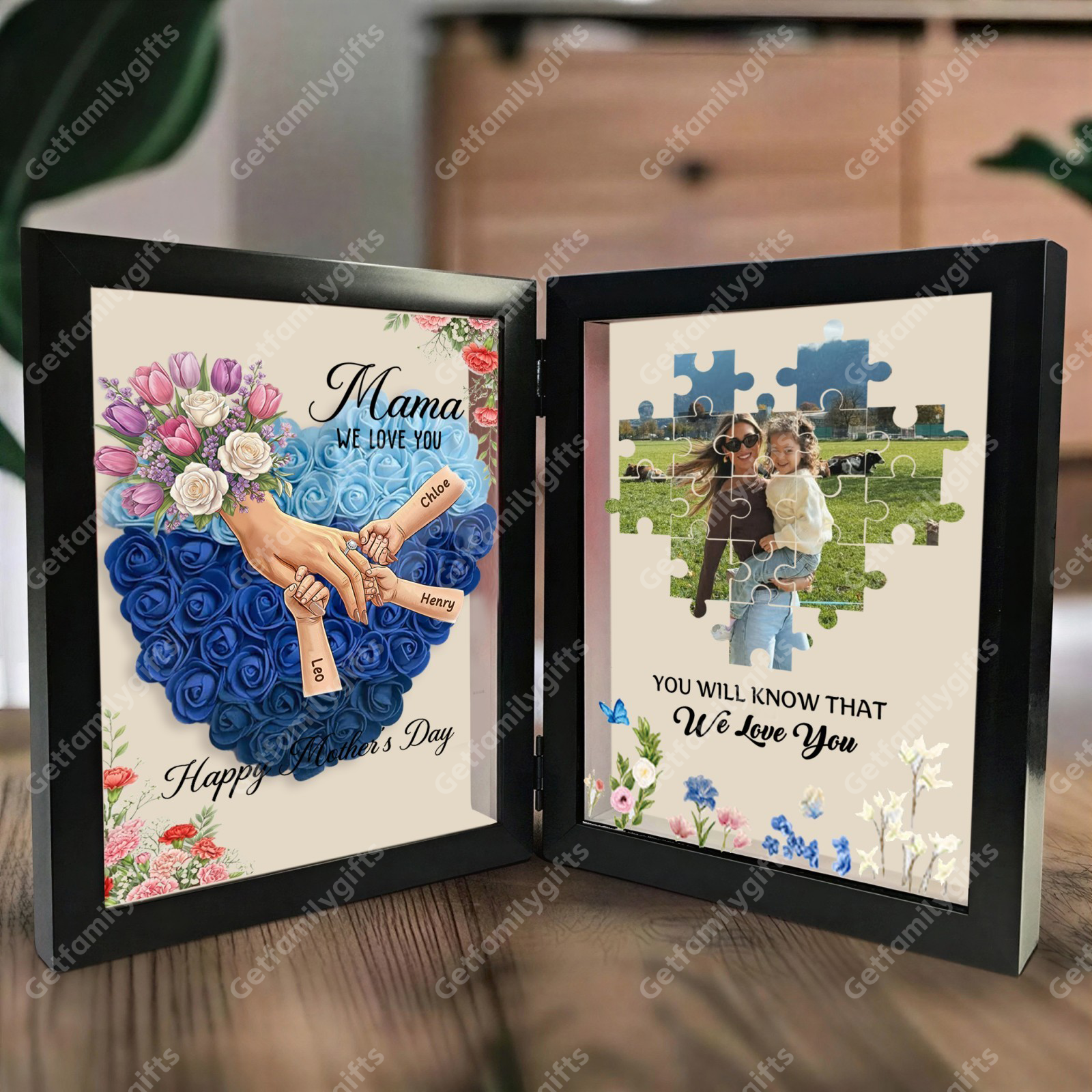 Personalized Mom Holding Hands Folding Flower Shadow Box-Mother's Day Gift